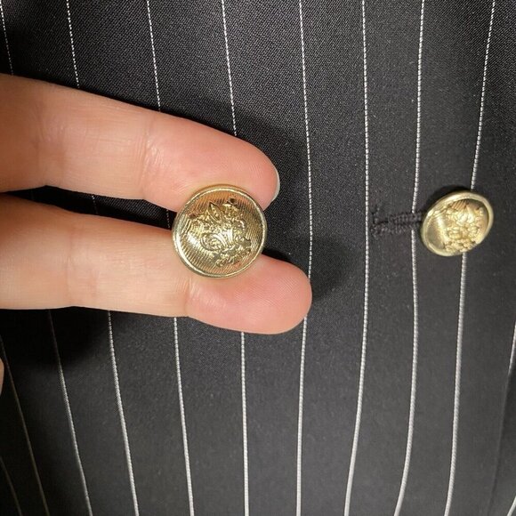 ZARA Pinstripe Blazer XS Black Double Breasted Gold Buttons Tailored Old Money - Picture 5 of 13